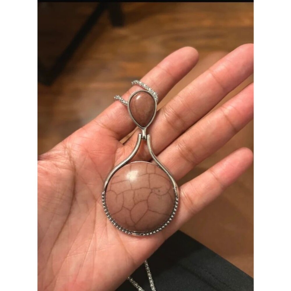 Silver Tone Coral Pink Statement Pendant Necklace
